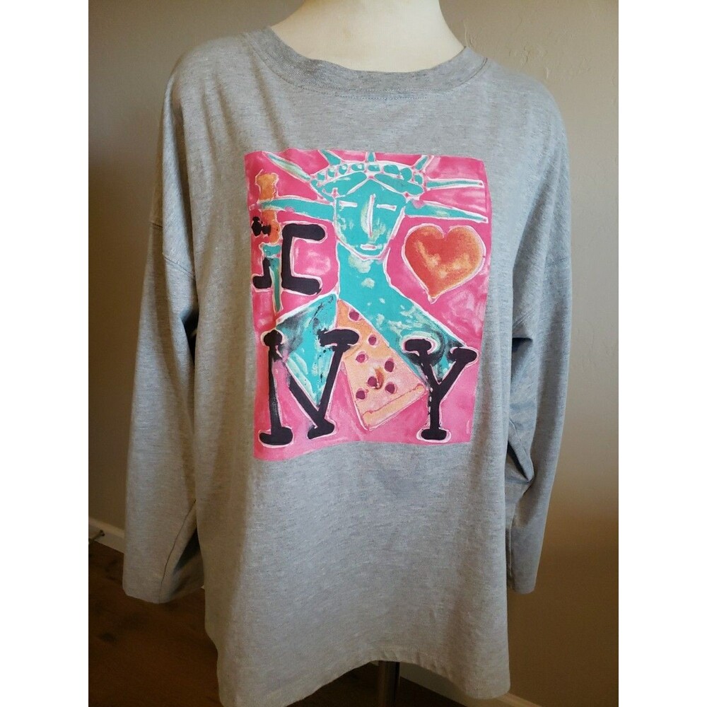 J.CREW x Katherine Bernhardt Top Collab Women's Sz. M Gray Tee Graphic NY Shirt